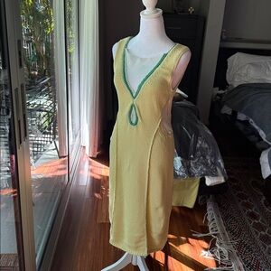 Yellow Midi Dress with Blue Accents